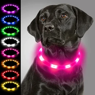 Image of Joytale Light Up Dog Collar,LED Flashing Collar for Night Walking, Rechargeable Glow Collars Puppy Small Medium and Large Dogs,Pink