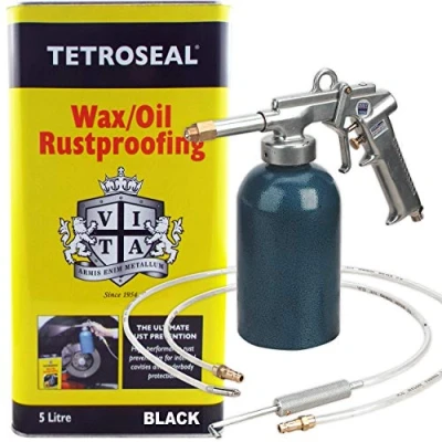 Image of Tetroseal BLACK WaxOil Rustproof Protector 5L Protection Wax/Oil [1 x 5Litre Can] Powerful heavy duty rust preventative + SG18 Air Operated Injection Gun Lances