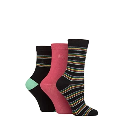 Image of Women&#039;s 3 Pair Pringle Patterned Cotton and Recycled Polyester Socks Multi Colour Stripes Black 4 8 Ladies