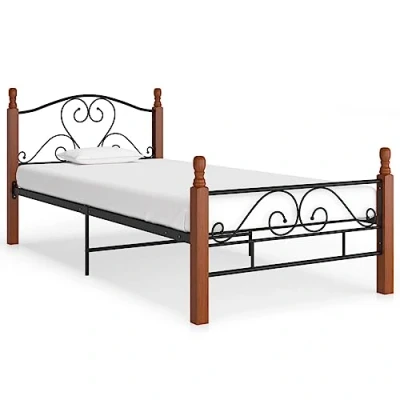 Image of vidaXL Single Black Bed Frame Industrial Style Metal Construction with Centre Leg Support, Slats, and Underneath Storage