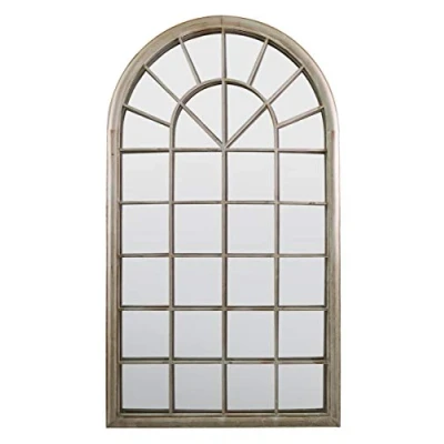 Image of MirrorOutlet Milton Manor Rustic Cream Multi Panel Arched Window Garden Outdoor Mirror 4ft3 x 2ft6, Ivory,GMA011 M