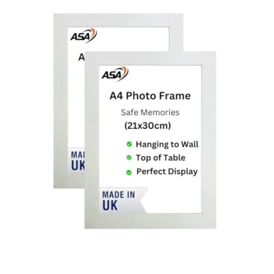Image of Picture Frame A4 Size Home Decoration White Photo Frames Freestanding &amp; Wall Mountable Table Top Certificate Document MDF (2, White)