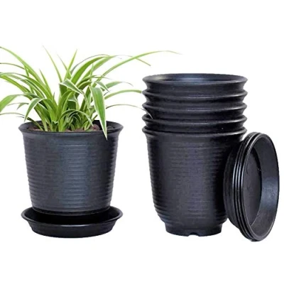 Image of KAHEIGN 6Pcs Plastic Flower Pots, 15.5cm Thicken Plant Pots Container Indoor Gardening Pot with Drainage Pallet (Black)