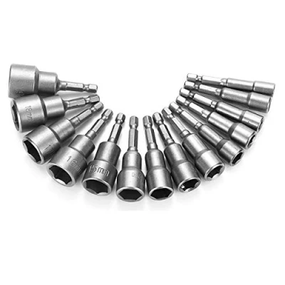 Image of Nut Driver Socket 10PCS 6 19mm 1/4&quot; Hex Shank Bit Magnetic Setter for Drills, Driver, and Impact Adapter