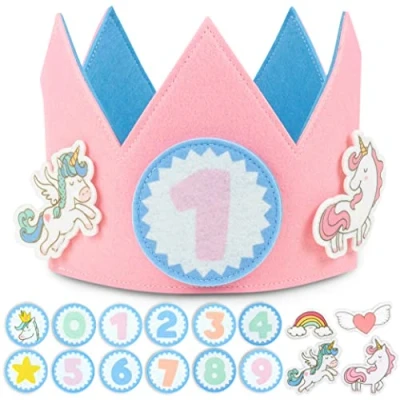 Image of BONNYCO Unicorn Birthday Crown with Interchangeable Numbers from 0 to 9 &amp; Themed Figures 1st Gifts for Girls, Hat, Girl Decoration, Crown, Carnival