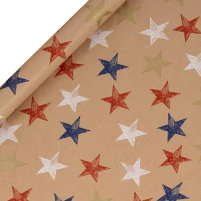 Image of Glick Roll Wrap, Kraft Stars, Wrapping Paper 3 metres x 70 cms, Suitable for Birthdays &amp; Other Celebrations