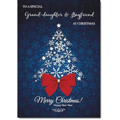 Image of doodlecards Granddaughter and Boyfriend Christmas Card Blue Abstract Tree Medium Size for &amp; with Plain Envelope