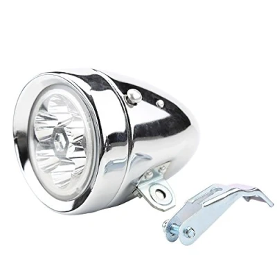 Image of Bike Vintage Headlight, 6 LED Front Light Retro Bicycle Headlight With Bracket Silver
