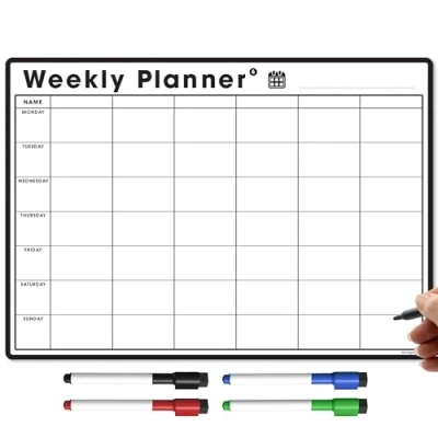 Image of TMS Magnetic Weekly Planner and Organiser A3 Customisable Whiteboard for Family or Business Tasks Meal Planning with 4 Free Dry Wipe Pen (Black 6 Column, A3)