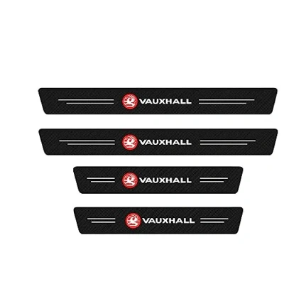 Image of JUNZAI Car Kick Plates, for Vauxhall Corsa D Astra Vectra, Carbon Fiber, Door Sill Protector Bars, Decorative Sticker Accessories