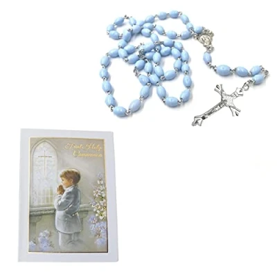 Image of First Holy Communion Rosary and How to Pray Card Gift Set Boy/Blue 1438