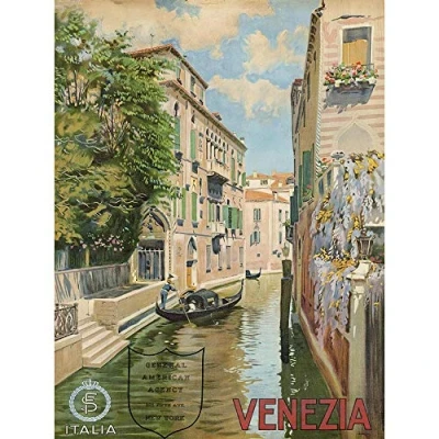 Image of Wee Blue Coo Travel Tourism Venice Canal Gondola Romantic Italy City Art Print Poster Wall Decor 12X16 Inch