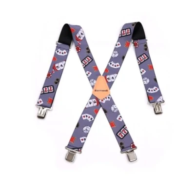 Image of Barnwell Poker Chips Cards Grey Trouser Braces Suspenders Heavy Duty Metal Clips 50mm Wide Adjustable Elastic Work