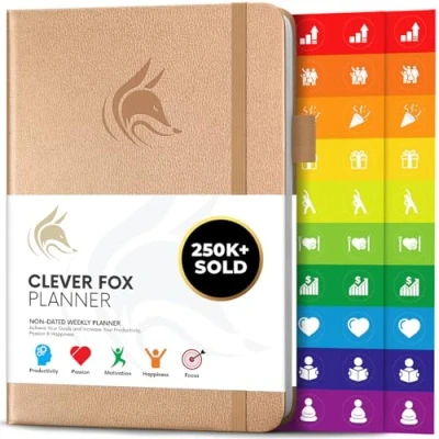 Image of Clever Fox Planner Undated Weekly &amp; Monthly for Productivity, Time Management Goals Organizer Journal A5 (Pearl)