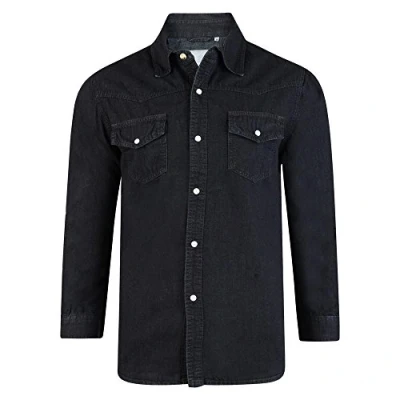 Image of Kam Jeanswear Men&#039;s Long Sleeve Denim Shirt Black 5XL