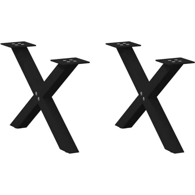 Image of vidaXL coffee table legs black steel 60x30 cm customizable x shaped desk frames with adjustable levelers for living room, dining room