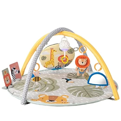 Image of Taf Toys Savannah 360 Baby Gym. Double Sided Crinkling Padded Soft Activity Play Mat with Flash Card Holder &amp; 7 Hanging Sensory Toys. Including Pull Activated Sound Lights. Suitable from Birth