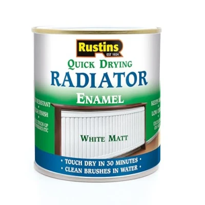 Image of RUSTINS Quick Drying Radiator Paint White Matt 250ml