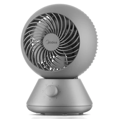 Image of Midea MDF24JGUK 28dB Desk Fan, 20cm Diameter Air Circulator Table 90+90 Omni Directional Oscillation, Powerful 15m Reach, 3 Speed Settings, Ultra Quiet Cooling for Bedroom and Office, Grey