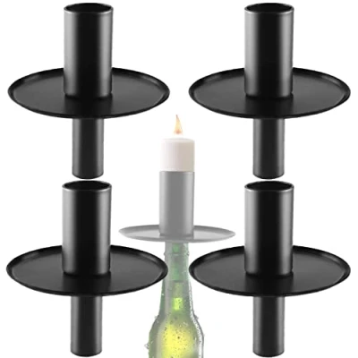 Image of Candle Holder Bottles Metal Black for Taper Candles Bottle Attachment Stand Candlestick Insert Table Decorative Christening
