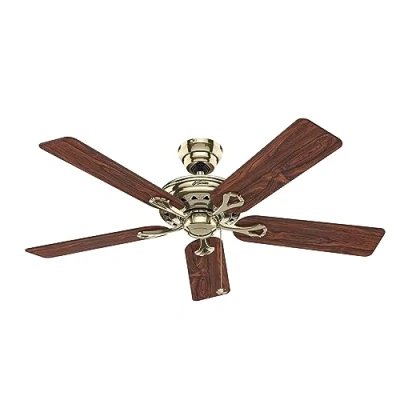 Image of HUNTER Fan Ceiling Savoy 132 cm Indoor, and Pull chain, Bright Brass, 5 Reversible Blades Rosewood Medium Oak Ideal for Summer or Winter, Model 24524