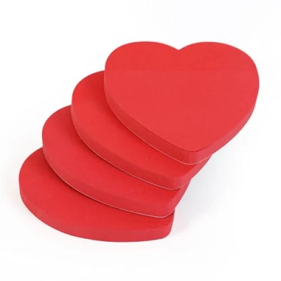 Image of Evergreen Goods Heart Shaped Sticky Post Notes Removable Adhesive Assorted Colours (Yellow, Pink, Blue, Green) 100 Sheets per pad 76x76mm (3&quot;x3&quot;) (4 Pads, Red Hearts)