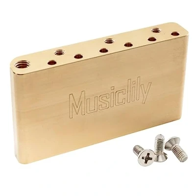 Image of Musiclily Ultra 52.5mm(2 1/16 inch) String Spacing Full Solid Brass Tremolo Block for Indonesia made Squier New after 2019 Classical Vibe Electric Guitar Bridge, 40mm Tall