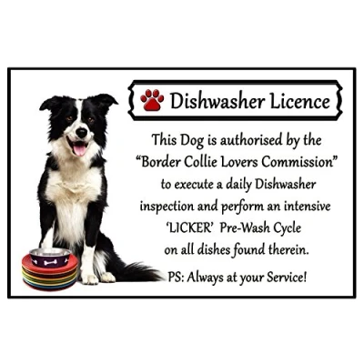 Image of Border Collie Lover Gift Fun Dishwasher Licence Flexible 6&quot; x 4&quot; Magnet