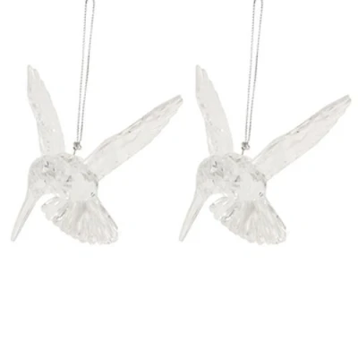 Image of Gisela Graham Set of 2 Clear Rainbow Glass Effect Hummingbird Stunning Christmas Tree Decorations