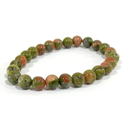 Image of Crystal Stone 8mm Necklace Bracelet Real Healing Stones Chakra Natural (Unakite Bracelet)