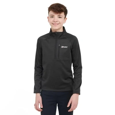 Image of Berghaus Kids’ Half Zip Grid Fleece Top with High Neck &amp; Chest Pocket, Warm Midweight Midlayer Pullover for Boys Girls (UK, Age, 7 Years, 8 Regular, Black)