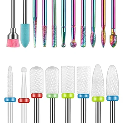 Image of 19pcs Nail Drill Bits Sets, 3/32 Inch Diamond Cuticle Electric File and Ceramic Acrylic Gel Bit Kit, Art Tools, Carbide Remover for Manicure Pedicure, Home Salon