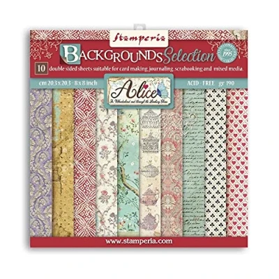 Image of Stamperia International Mini Scrapbooking Pad Double Sided Sheets Backgrounds Selection Alice, Various, 8 x inches