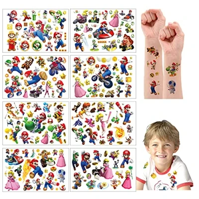 Image of Lanseede Temporary Tattoos Stickers for Kids cute cartoon Party Favors and Birthday Decorations Girls Boys(8 Tattoo Sheets)
