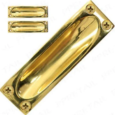 Image of Flush Recessed Solid Brass Pull Sliding Door Drawer Finger Handle 3.5&quot; x 1&quot; Inch