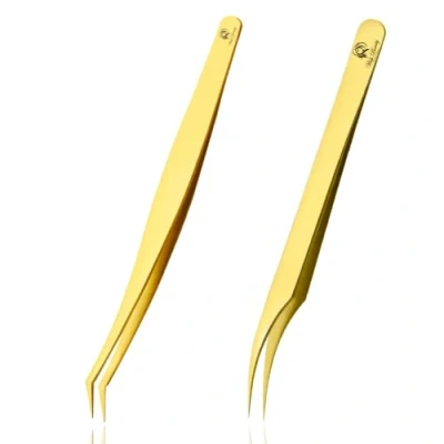 Image of 2Pcs Lash Tweezers, Stainless Steel Eyelash Extension Tweezers Straight and Curved Tip