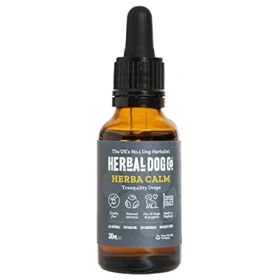 Image of Herbal Dog Co HerbaCalm Calming Tonic Supplements for Anxiety, 30ml Helps with Fireworks, Vet Trips &amp; Separation Anxiety Dogs Puppies All Natural, Vegan, Made in UK