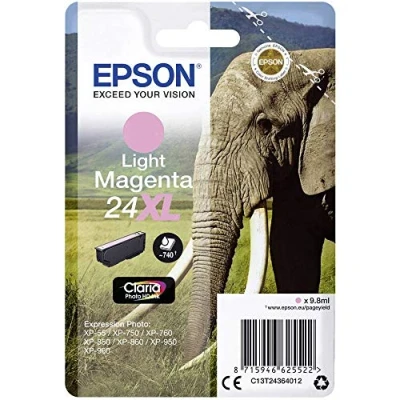 Image of Epson 24XL Light Magenta Elephant High Yield Genuine, Claria Photo HD Ink Cartridge, XL Capacity