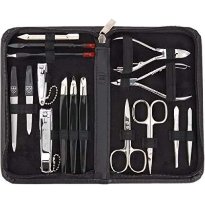Image of 3 Swords Germany brand quality 16 piece manicure pedicure grooming kit set for professional finger &amp; toe nail care Made by