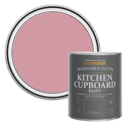 Image of Rust Oleum Pink Scrubbable Kitchen Cupboard Paint in Satin Finish Dusky 750ml