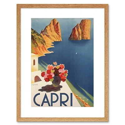 Image of Wee Blue Coo Travel Tourism Italy Capri Island Sun Flowers Sea Framed Wall Art Print