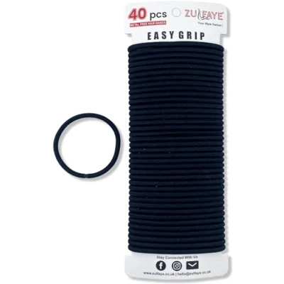 Image of Zulfaye Hair Bobbles for Thick Hair, Elastic Bands Women, 4mm Snag Free Strong Ties no Damage Girls, Hairbands Ponytail Holders (Pack of 40 Black)