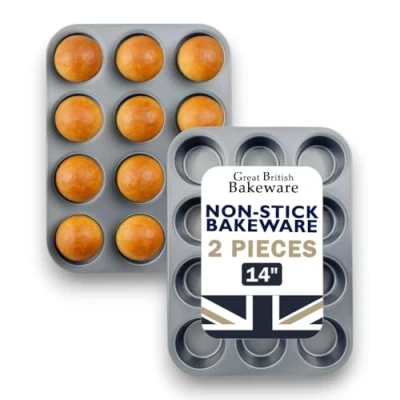 Image of Samuel Groves 2X 12 Muffin Fairy Cake Mince Pie Yorkshie Pudding Tray Non Stick Made in England