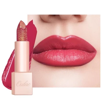 Image of Oulac Pink Shimmer Lipstick for Women Moisture Tinted Lip Balm Dry Lips, Glitter Surface, Creamy Formula, Hydrating &amp; Smooth PG14