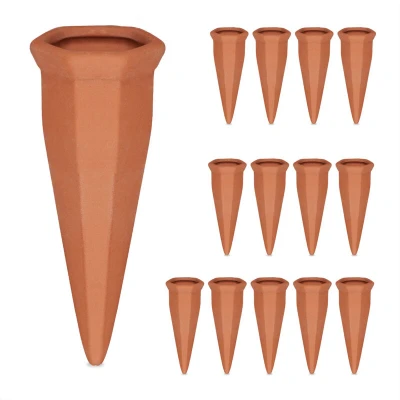 Image of Relaxdays Clay Watering Spikes, Set of 14, for 1.5 Litre PET Bottles, Cones Houseplants &amp; Balcony Pots, Terracotta