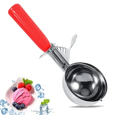 Image of Disher, Non Slip Grips Trigger Food Scoop, Ice Cream Portion Control 9 Different Color Handle &amp; Size, Stainless Steel Restaurantware for Gelato, Cookie Dough, Sorbet, Aqua(5.2CM)