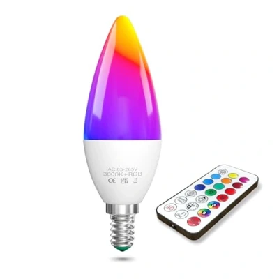 Image of TobeBright E14 LED Colour Changing Bulb, 3W SES Small Edison Screw RGBW Bulb with Remote Control, Memory &amp; Timing Function, 40W Equivalent, Multi Color RGB + Warm White 3000K, Dimmable