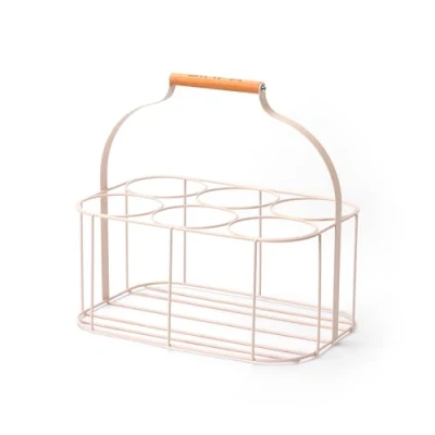 Image of simpa Colour Wire Metal Wine Beer Milk Beverage 6 Bottle Carrier Holder Caddy with Handle Matt Mushroom