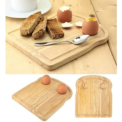 Image of Apollo Rubberwood Breakfast Bread Toast Serving Tray with Egg &amp; Cheese Holder Board