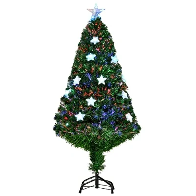 Image of HOMCOM 4FT Prelit Artificial Christmas Tree Fibre Optic Star LED Light Holiday Home Xmas Decoration with for Indoor Party, Green
